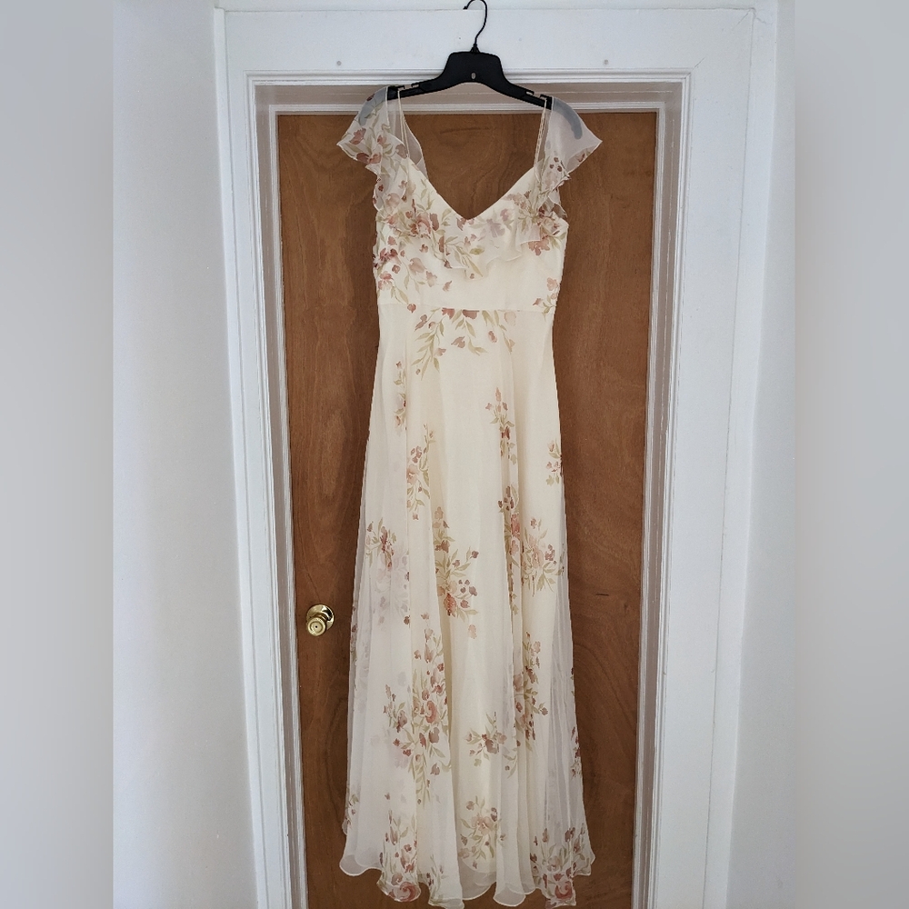 Jenny Yoo women's Mila Ivory Floral chiffon sleeveless dress size 8